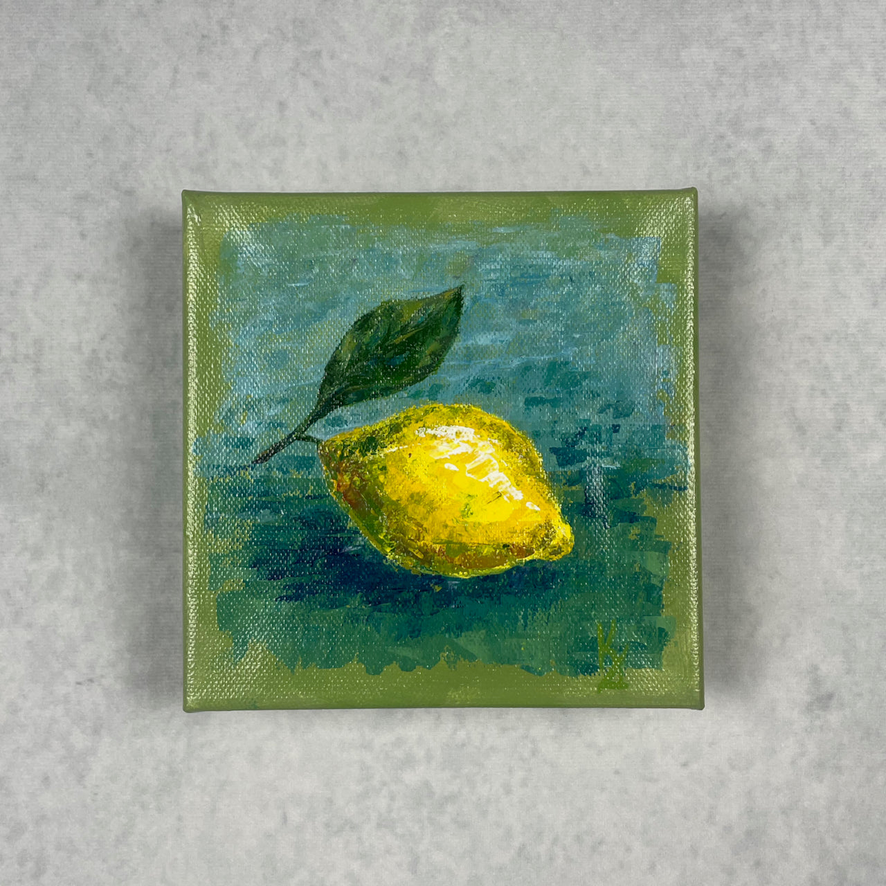 Lemon. Green... Optimistic original small acrylic fruit painting on canvas