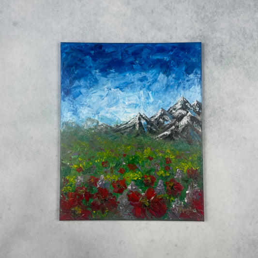 Mountain flowers... Original large acrylic landscape  painting on canvas