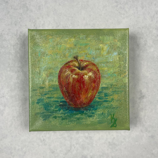 Apple. Green... Optimistic original small acrylic fruit painting on canvas