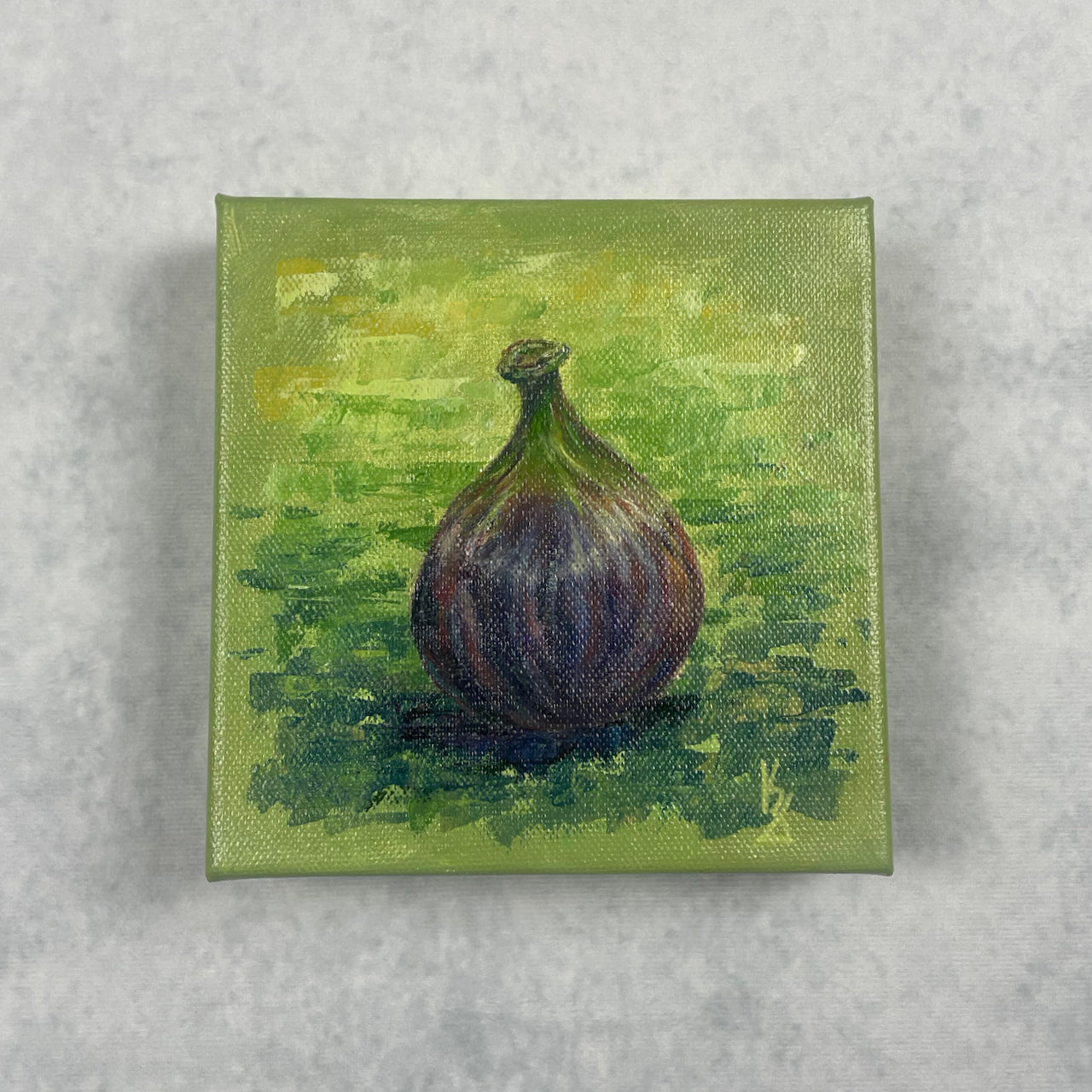 Fig. Green... Optimistic original small acrylic fruit painting on canvas