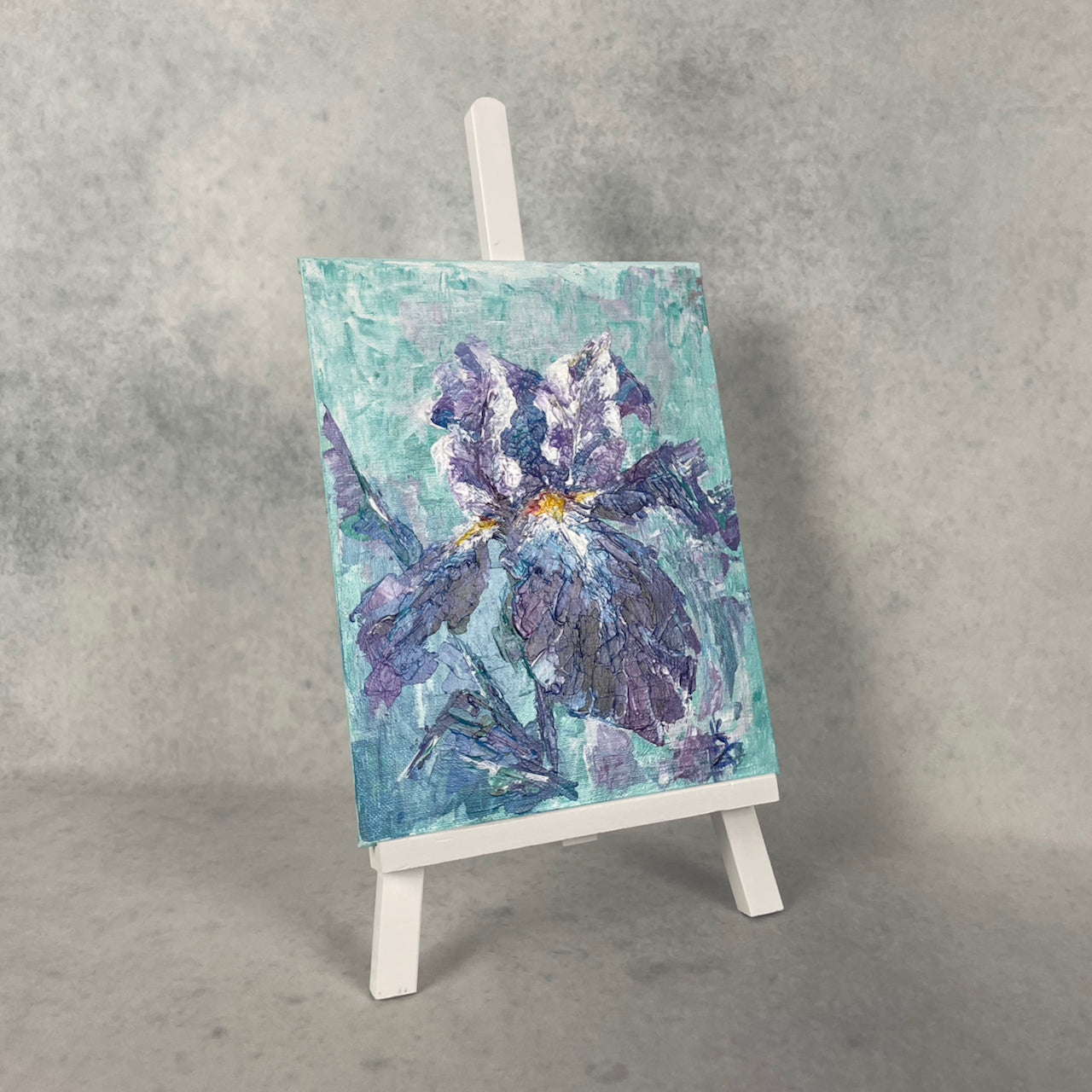 My painted garden. Iris. Blue... Optimistic original acrylic flower painting on canvas board