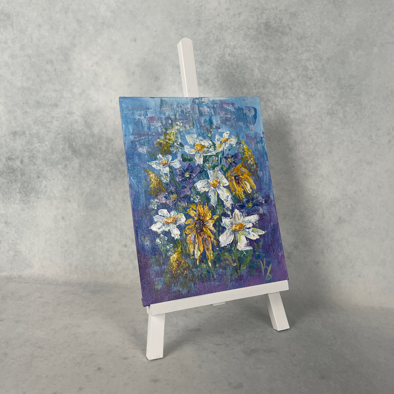 My painted garden. Wild flowers... Optimistic original acrylic flowers painting on canvas