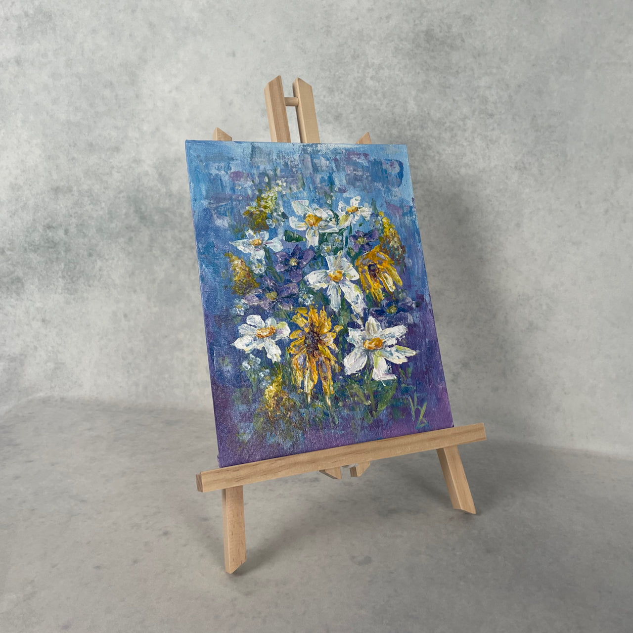 My painted garden. Wild flowers... Optimistic original acrylic flowers painting on canvas