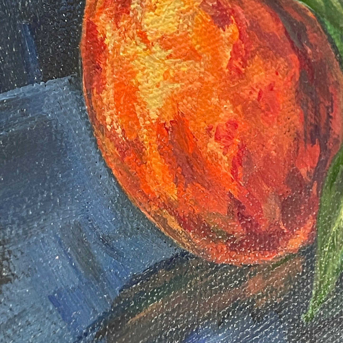 Orange. Indigo... Optimistic original small acrylic fruit painting on canvas