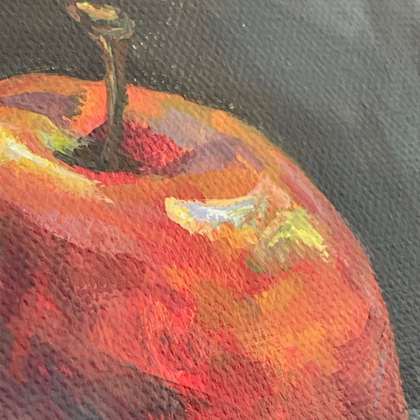 Apple. Slate... Optimistic original small acrylic fruit painting on canvas