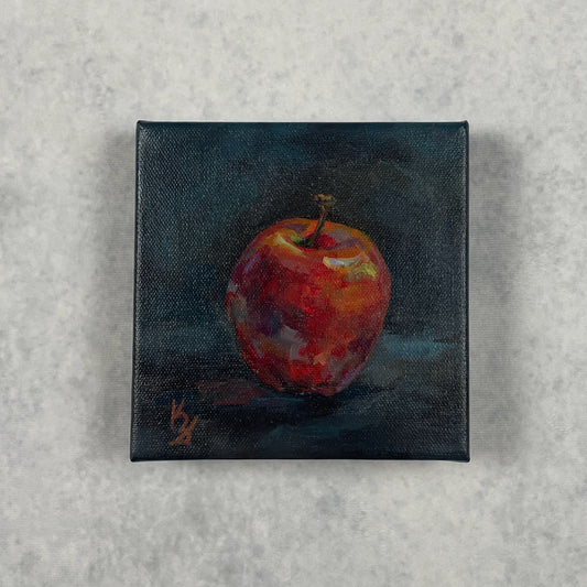 Apple. Slate... Optimistic original small acrylic fruit painting on canvas