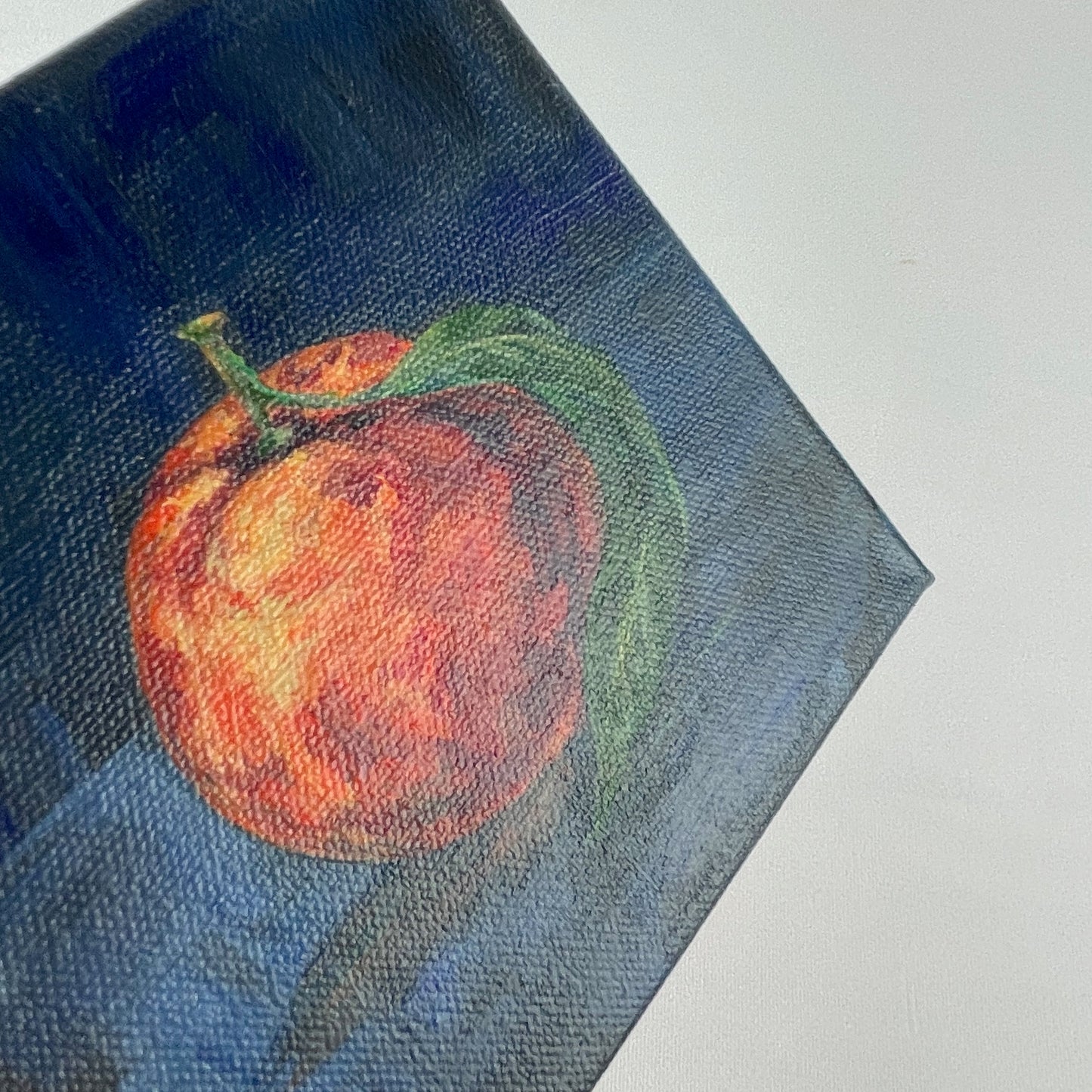 Orange. Indigo... Optimistic original small acrylic fruit painting on canvas