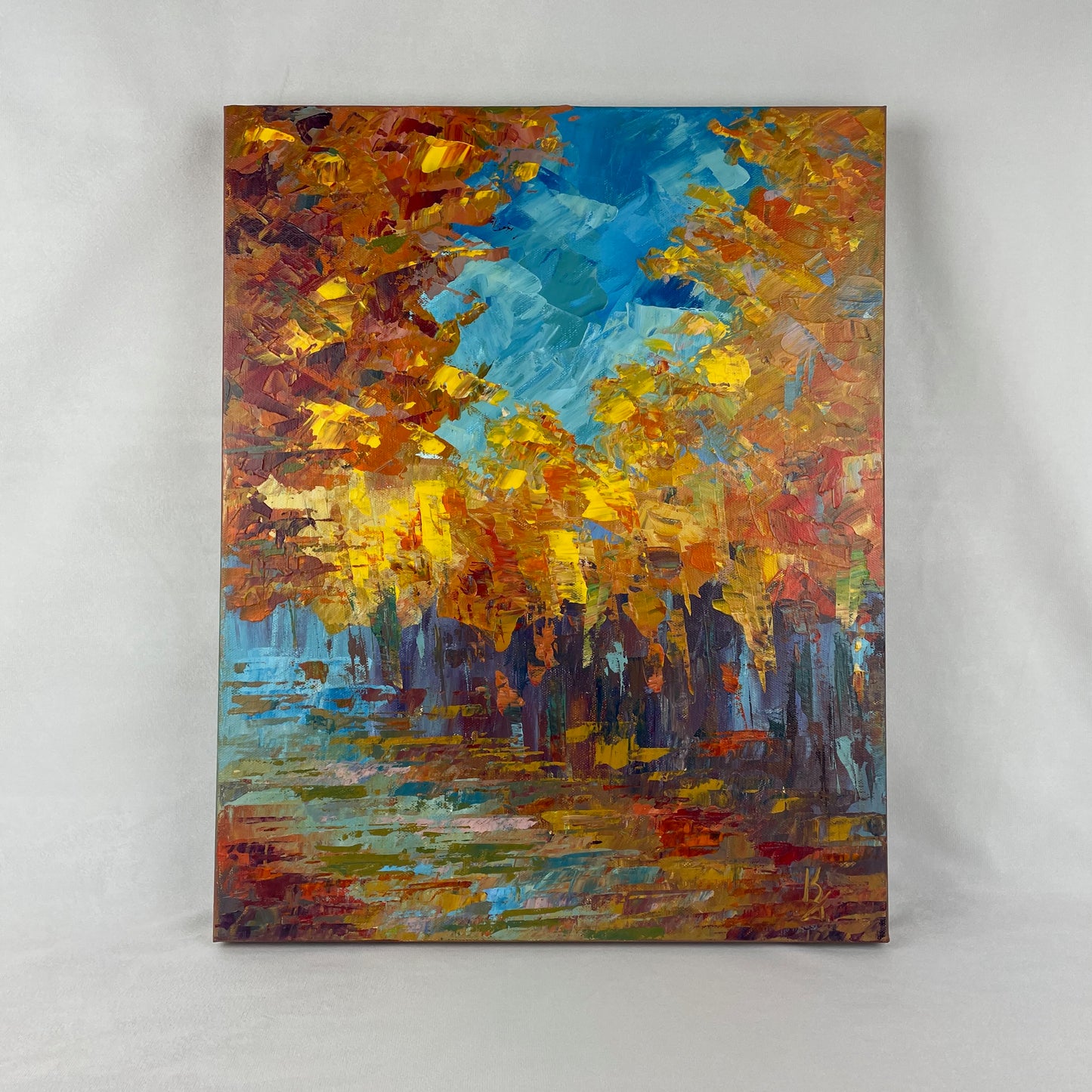 Autumn warmth... Optimistic original large acrylic abstract fall forest landscaping painting on canvas