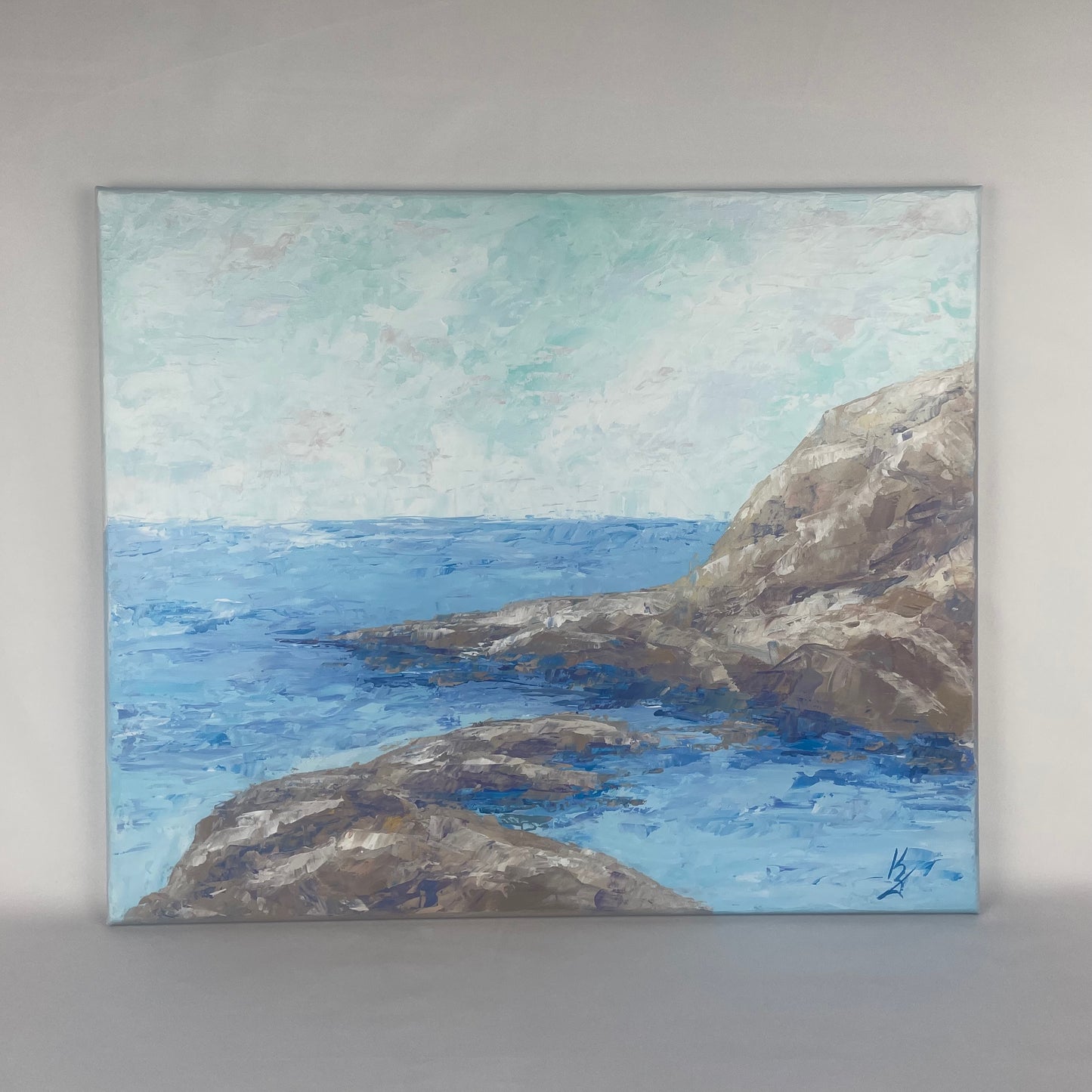 Serenity blue... Optimistic relaxing original large acrylic seascape sky painting on canvas