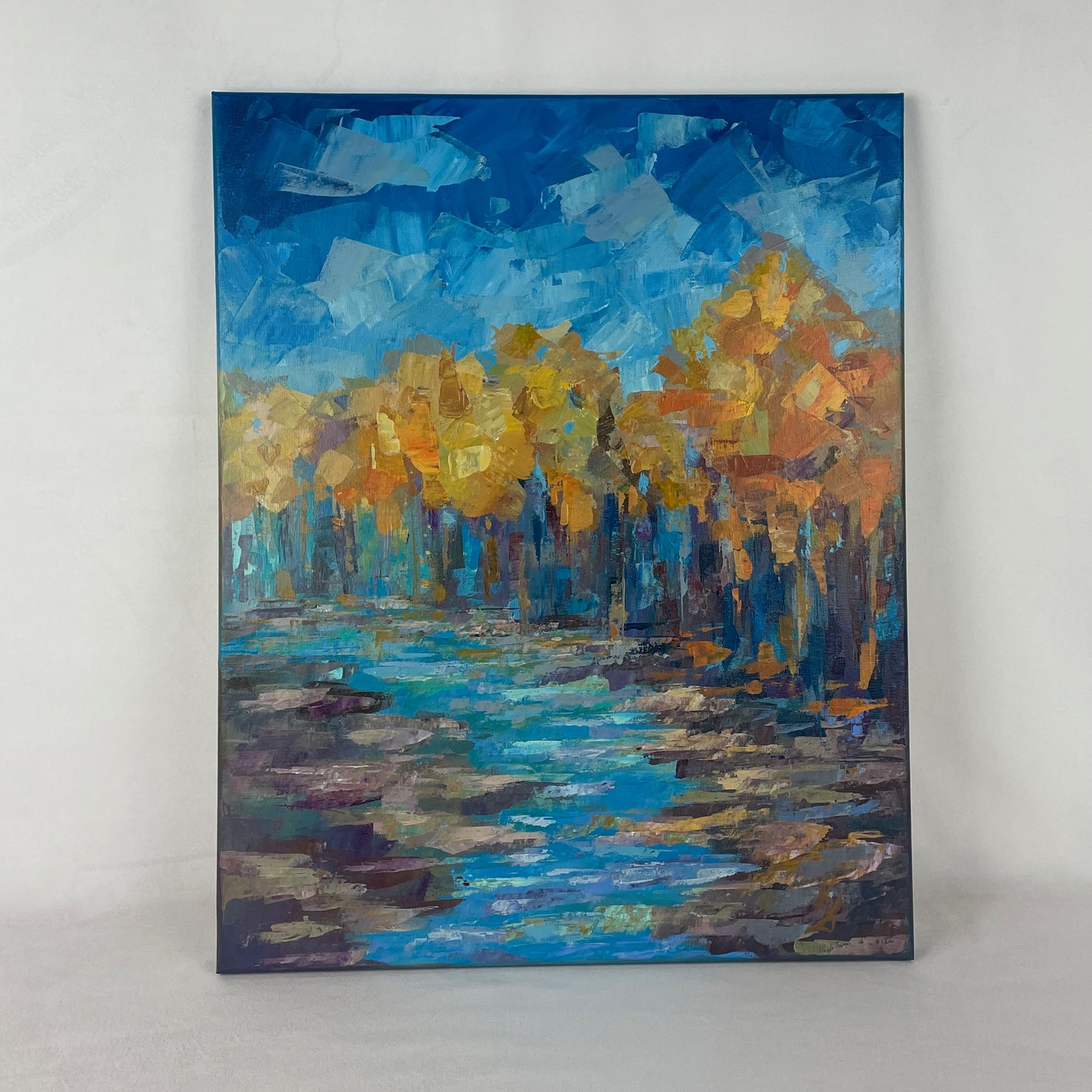 Autumn air transparency... Optimistic original large acrylic abstract fall forest landscaping painting on canvas