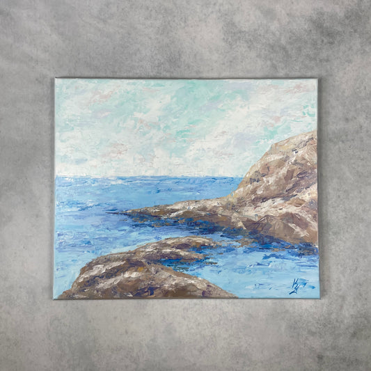 Serenity blue... Optimistic relaxing original large acrylic seascape sky painting on canvas