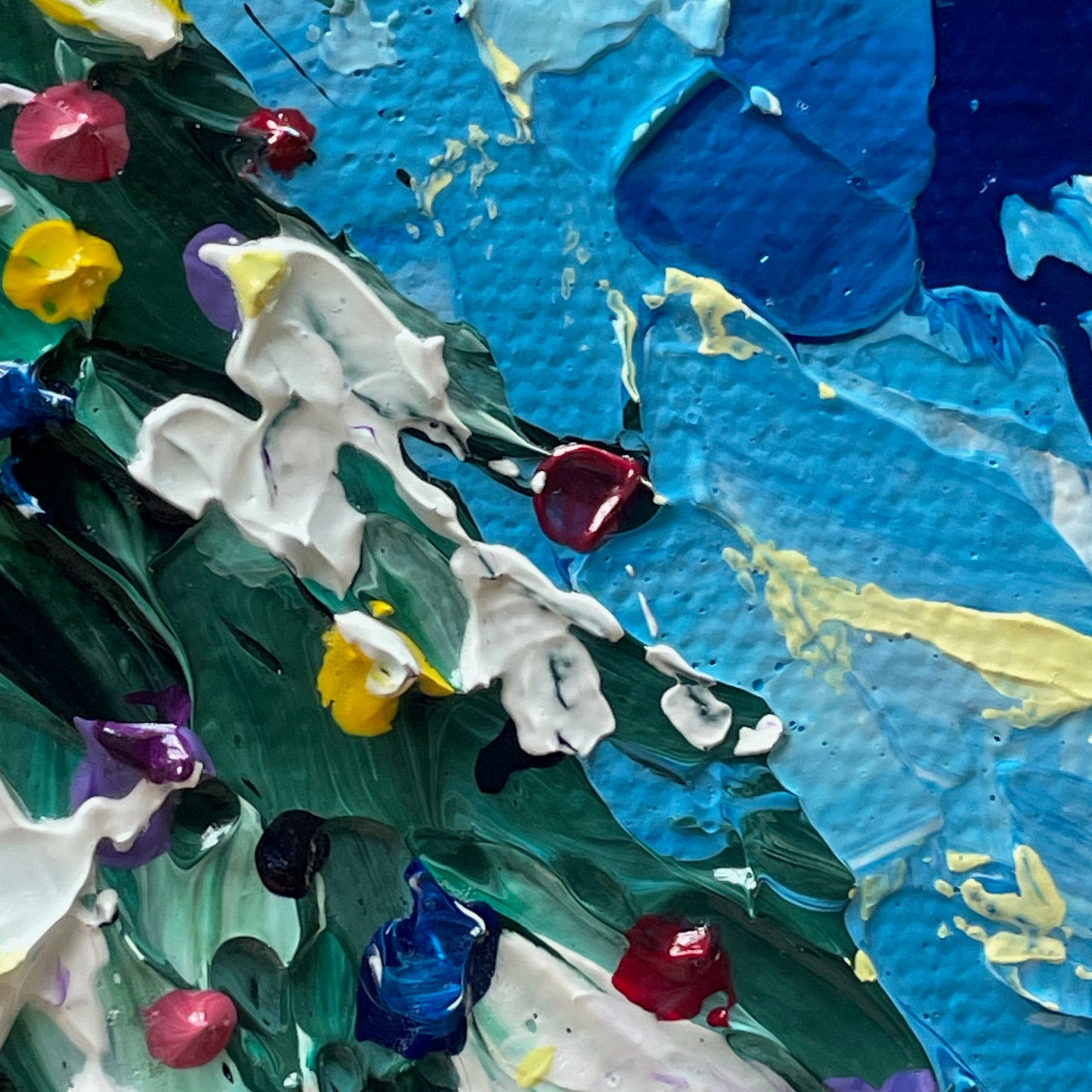 Sparkling Tree... Optimistic original acrylic impasto (3D) painting on canvas