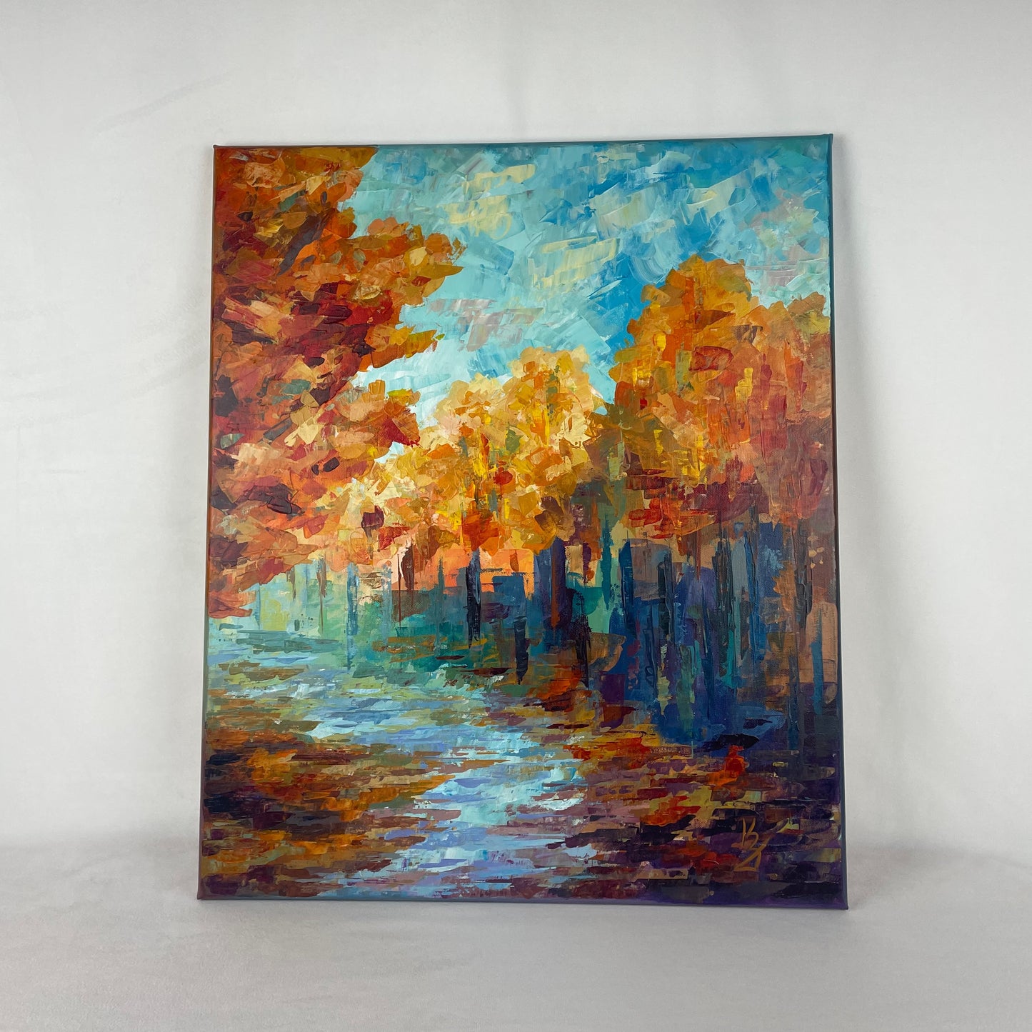 Gold under your feet... Optimistic original large acrylic abstract fall forest landscaping painting on canvas