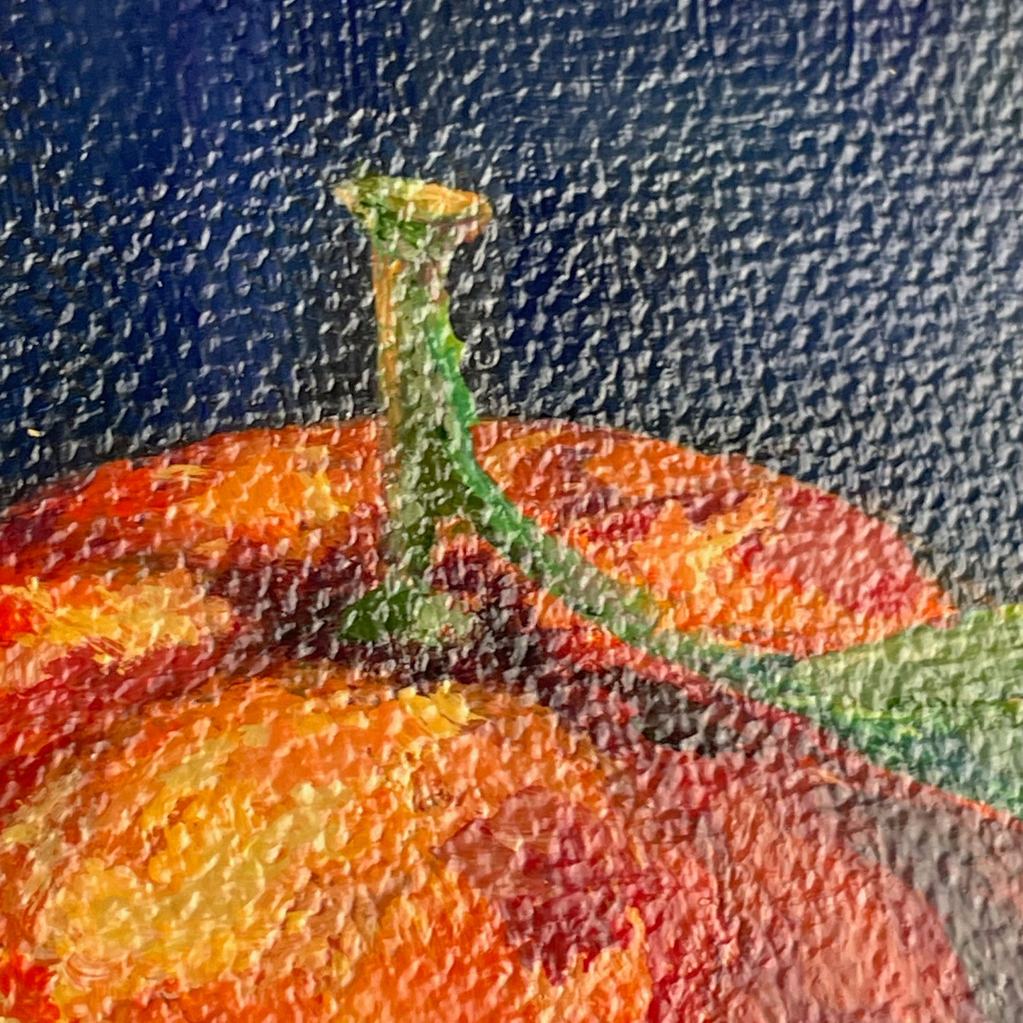 Orange. Indigo... Optimistic original small acrylic fruit painting on canvas