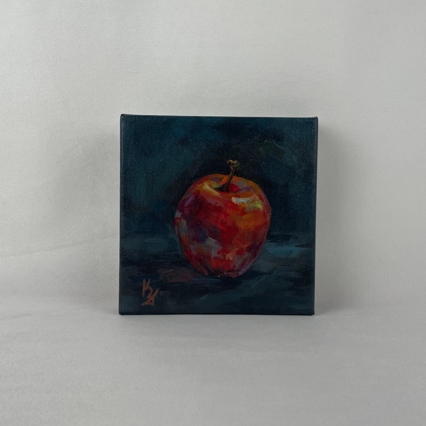 Apple. Slate... Optimistic original small acrylic fruit painting on canvas