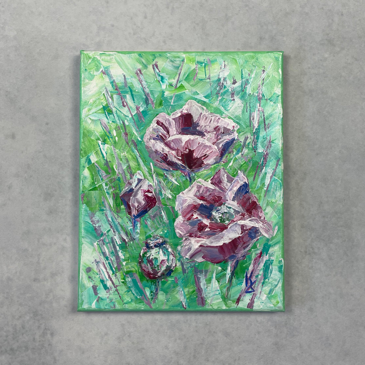 My painted garden. Poppies... Optimistic original acrylic flowers painting on canvas