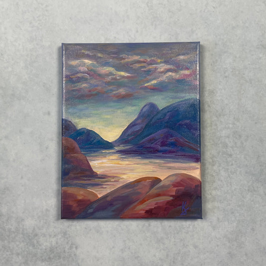 Dream mountains... Optimistic original acrylic landscape painting on canvas