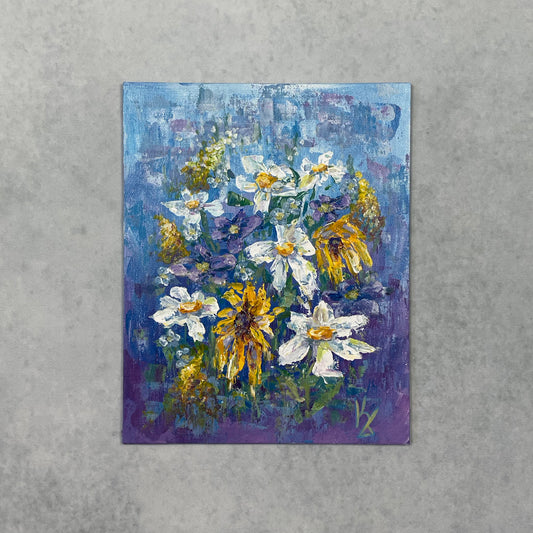 My painted garden. Wild flowers... Optimistic original acrylic flowers painting on canvas