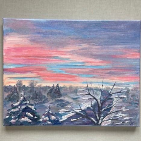 Winter river... Original acrylic landscape painting on canvas