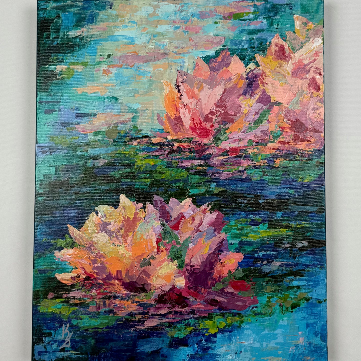 Lily pond. Cyan blue. Print