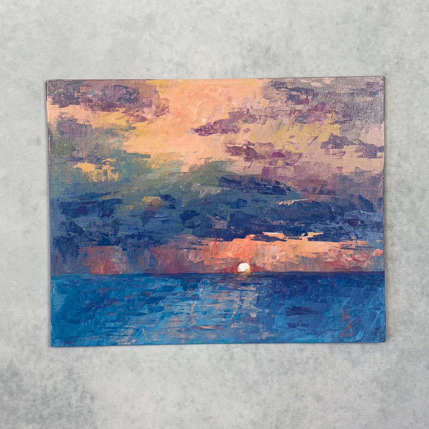Shore sunset. Pinky orange. Print
