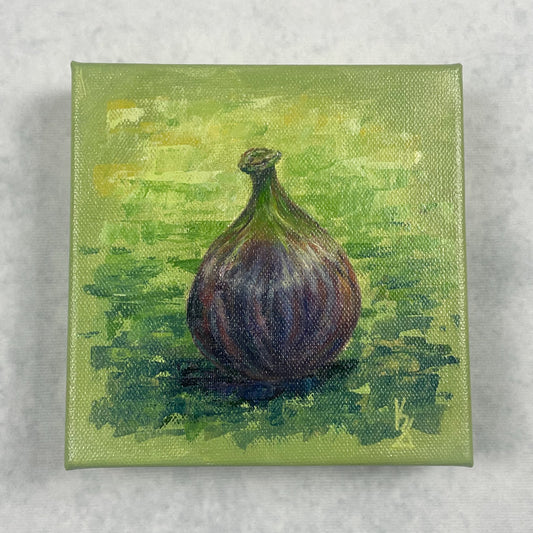 Fig. Green... Art, decor, optimistic original signed small fruit painting on canvas