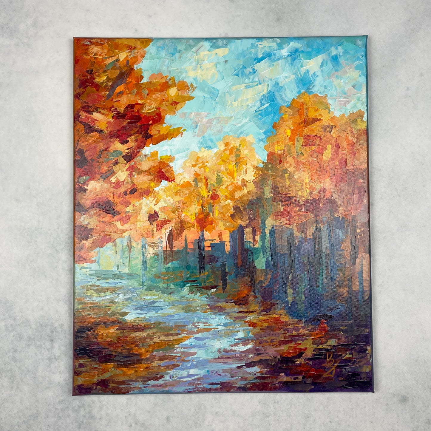 Gold under your feet... Art, decor, optimistic original signed large abstract fall forest landscaping painting on canvas