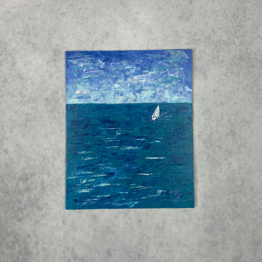 Deep water. Sailboat... Optimistic original acrylic abstract seascape ocean sailboat painting on canvas