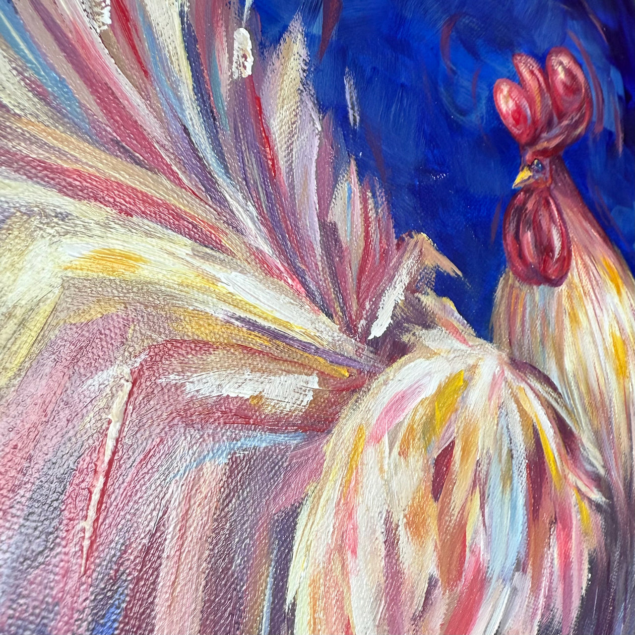 Rooster. Ultramarine. Optimistic Original Fine Art Print from original painting. Giclée Print.