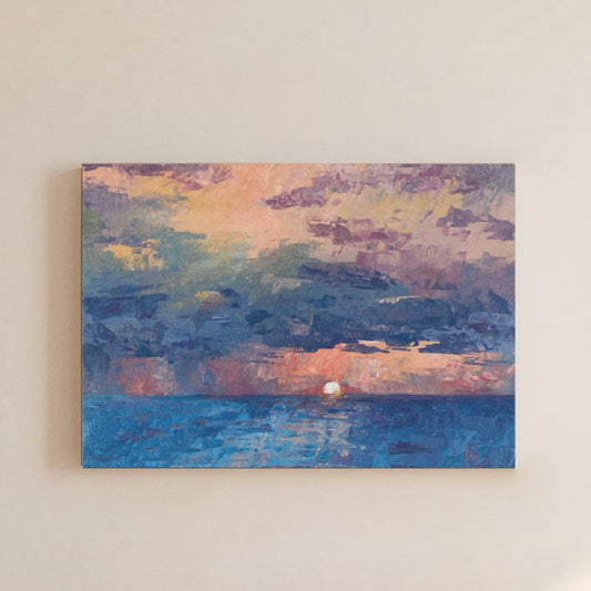 Shore sunset. Pinky orange. Print