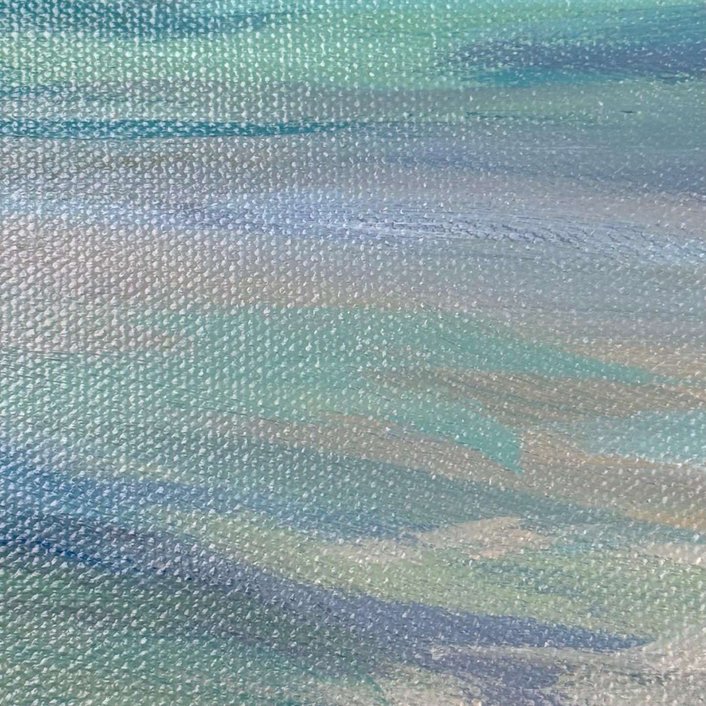 Silky sand. Wall art, decor, original optimistic signed seascape painting on canvas, ocean, shore, beach, blue